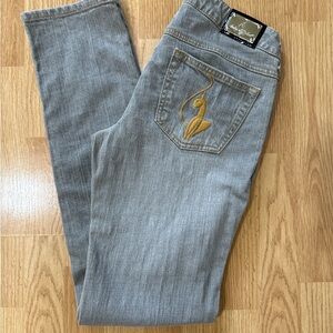 Baby Phat Gray  Jeans Size 3 Low Rise Y2K Cat Logo